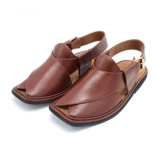 Handmade Brown Leather Peshawari Chappal for Men – Traditional Classic Footwear