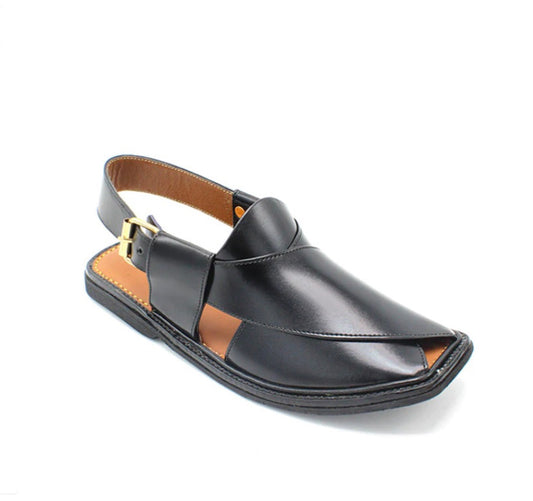 Handmade Black Leather Peshawari Chappal for Men – Traditional Classic Footwear