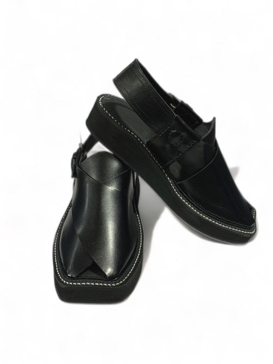 Kaptaan Chappal Goal T Shape Premium quality Leather’ Black