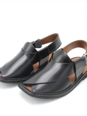 Premium Kaptaan Chappal – Black Smooth Leather