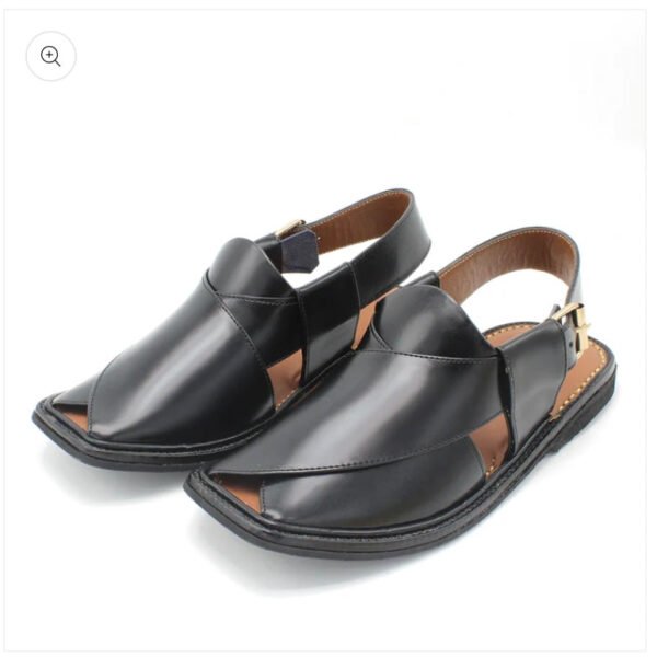 Premium Kaptaan Chappal – Black Smooth Leather