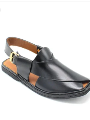 Premium Kaptaan Chappal – Black Smooth Leather