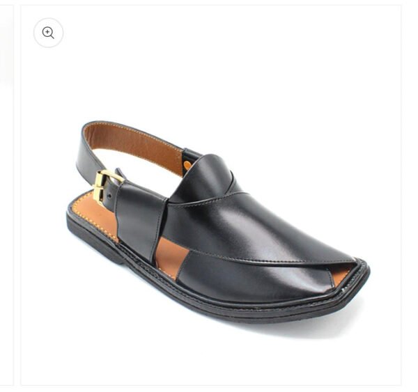 Premium Kaptaan Chappal – Black Smooth Leather