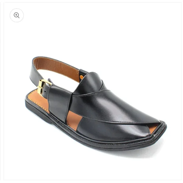 Premium Kaptaan Chappal – Black Smooth Leather