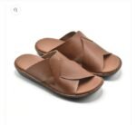 Men’s Premium Leather Cross-Strap Slippers