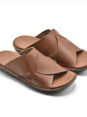 Men’s Premium Leather Cross-Strap Slippers