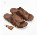 Men’s Premium Leather Cross-Strap Slippers