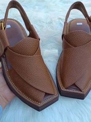 Premium Kaptaan Chappal – Brown Dotted Leather