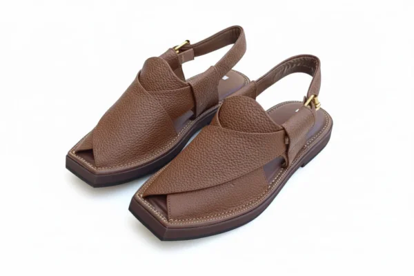 Premium Kaptaan Chappal – Brown Dotted Leather