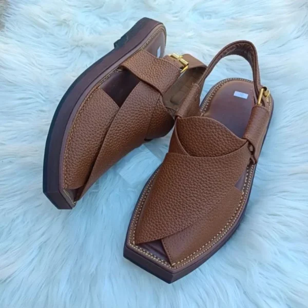 Premium Kaptaan Chappal – Brown Dotted Leather