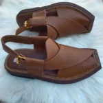 Premium Kaptaan Chappal – Brown Dotted Leather