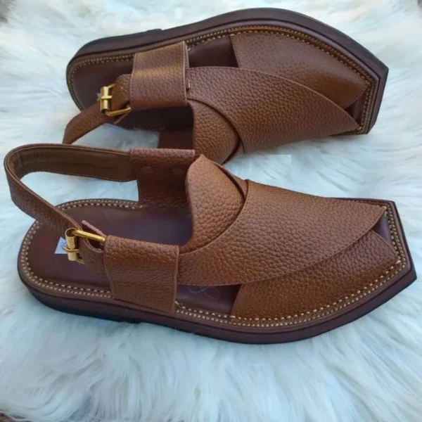 Premium Kaptaan Chappal – Brown Dotted Leather