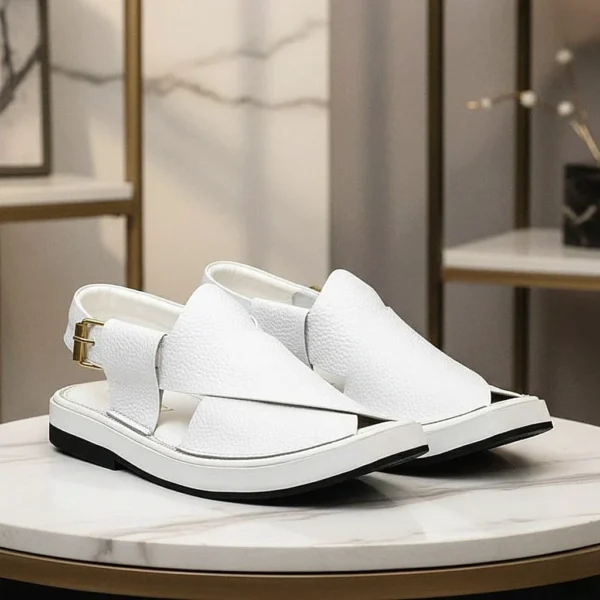 Handmade white Leather Kaptaan Chappal –012